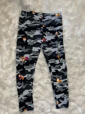 eye candy Black & Gray Camo Leggings with Colorful Dog Motif